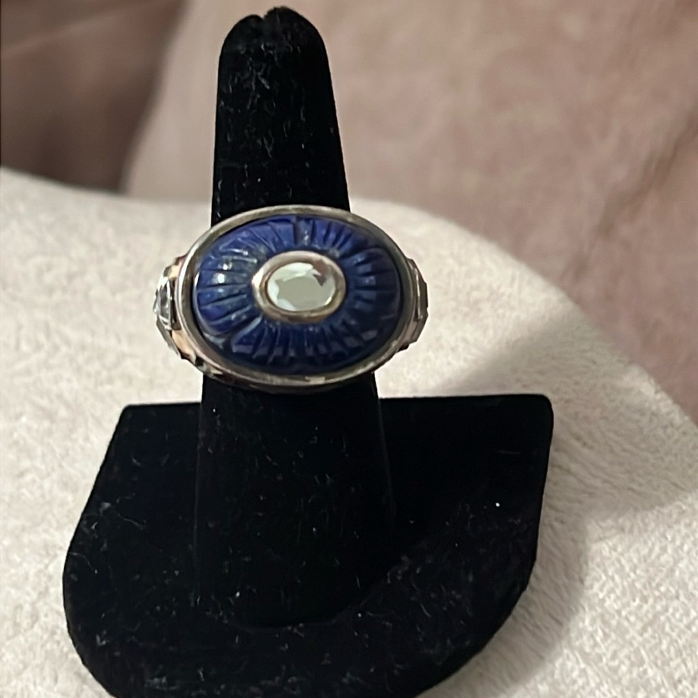 Sterling Silver Multicolor Enamel, Lapis & Crystal Statement Ring